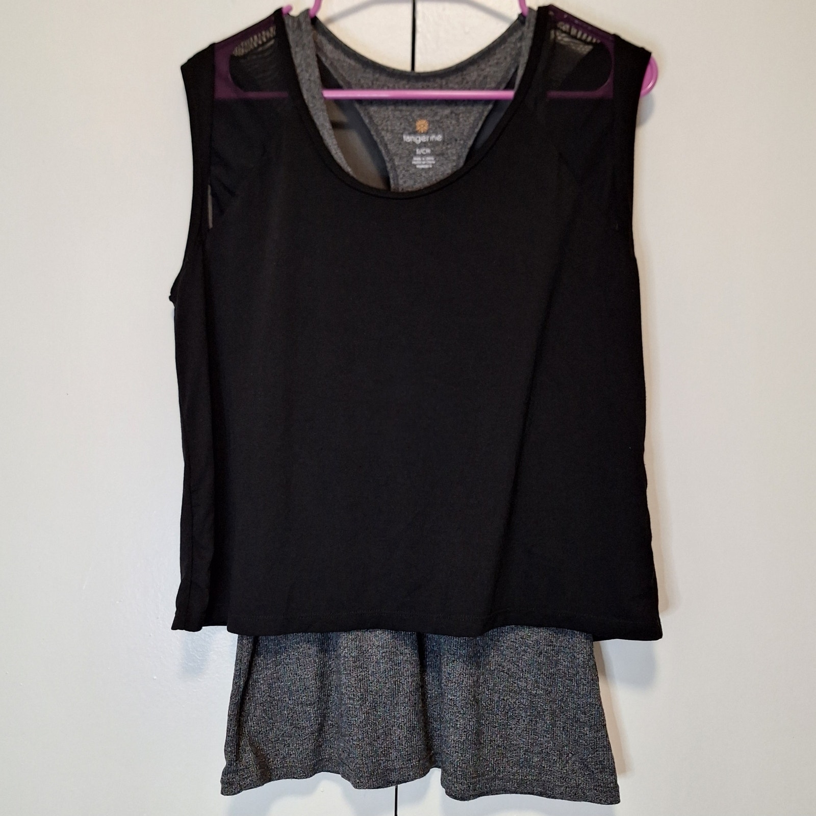 Tangerine Layered Tank Top Grey Black Mesh Detail Size Small